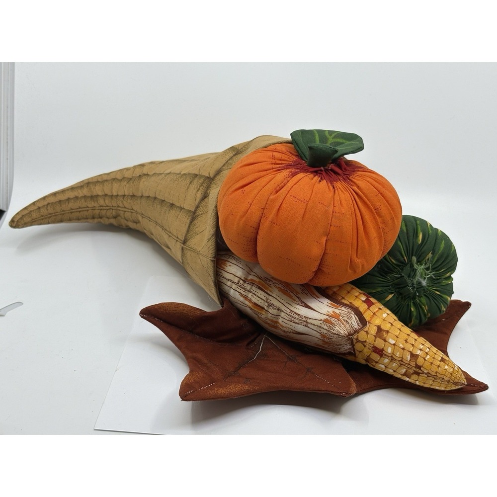 Vintage 80's handmade fabric cornucopia/horn of plenty Table Decor/ Plush